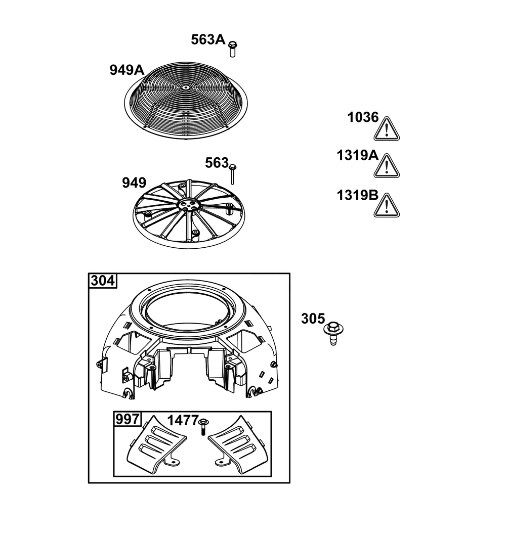 Blower Housing Group Diagram and Parts List for 44X977-0012-G1  Briggs and Stratton Engine